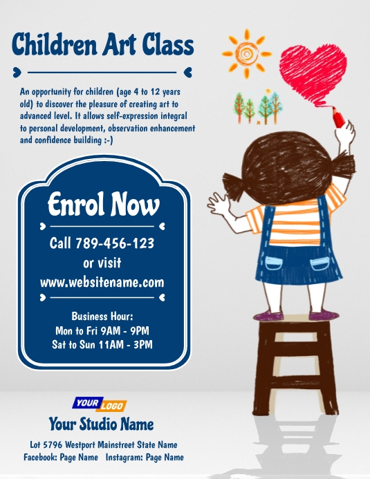 Flyer For Class Children Art Class Flyer Design Template | PosterMyWall