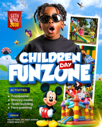 Children Fun Zone Family Fun Day Kids Play Amusement Park Bouncy Castle Poster Flyer Template Instag Instagram Portrait