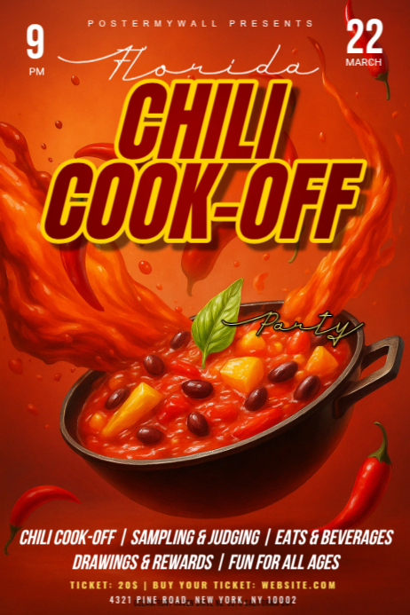 Chili Cook-off Editable Posters Template | PosterMyWall