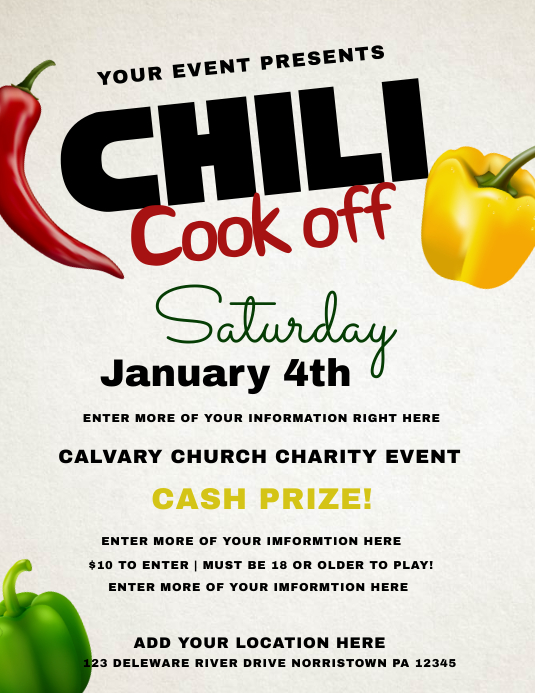 White Chili Cook Off Flyer Pamflet (Letter AS) template