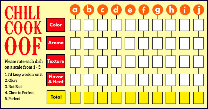chili-cook-off-rate-scale-sheet-template-postermywall for Free Printable Chili Cook Off Scorecards Chili Cook Off Rate Scale Sheet Template | PosterMyWall for Free Printable Chili Cook Off Scorecards
