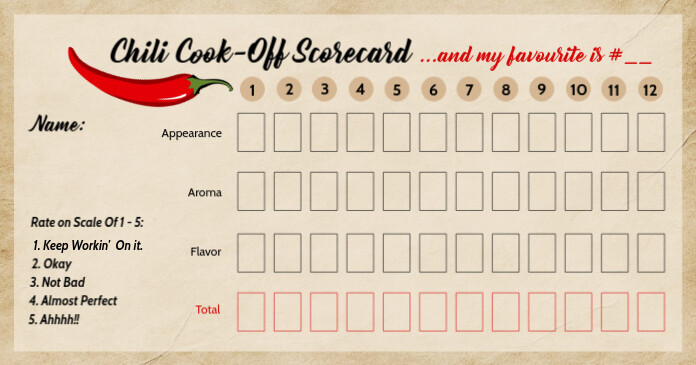 Chili Cook Off ScoreCard Template | PosterMyWall