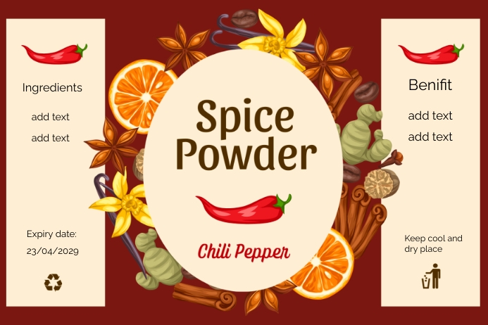 chili powder label, product label template