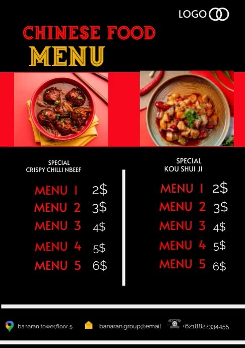 Chinese food menu A4 template