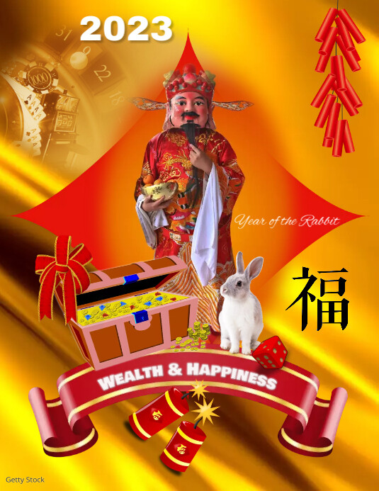 chinese new year, Caishen, fortune, casino Ulotka (US Letter) template