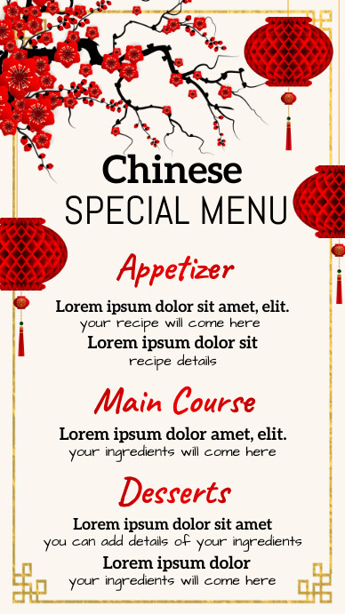 chinese new year, chinese menu Digital Display (9:16) template