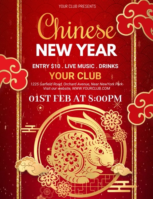 Red Chinese New Year Video Ulotka (US Letter) template