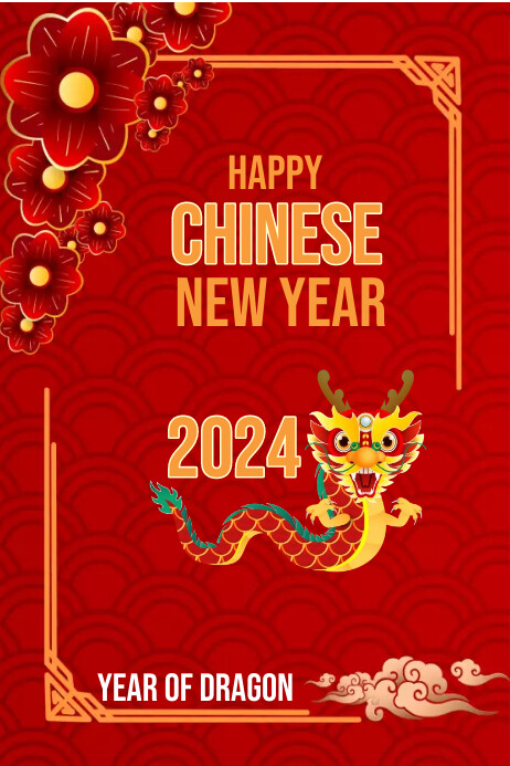 chinese new year 2024,happy lunar new year Poster template