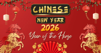Chinese New Year 2026 Banner Template – Year of the Horse Red Festival Background Facebook Shared Image