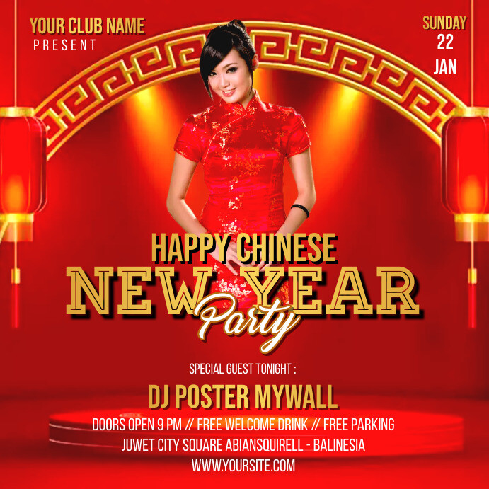 chinese new year celebration party flyer Instagram Plasing template