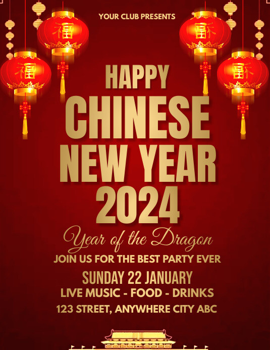 chinese new year celebration party flyer Folheto (US Letter) template
