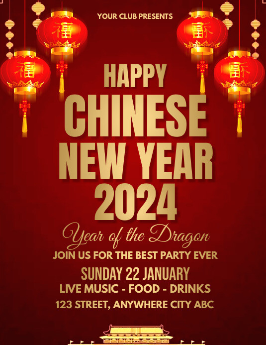 chinese new year celebration party flyer template