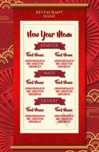 Chinese New Year Menu,Template Half Page Wide