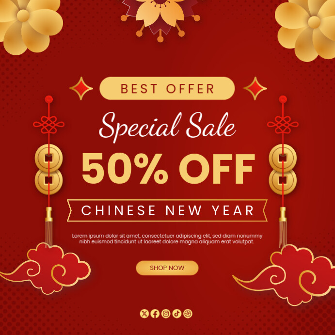 Chinese New Year Sale Social Media Post Template | PosterMyWall