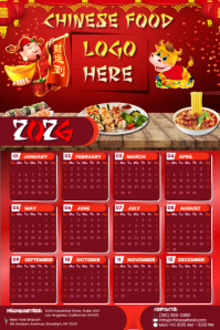 Chinese Red Calendar 2026 Plakat template