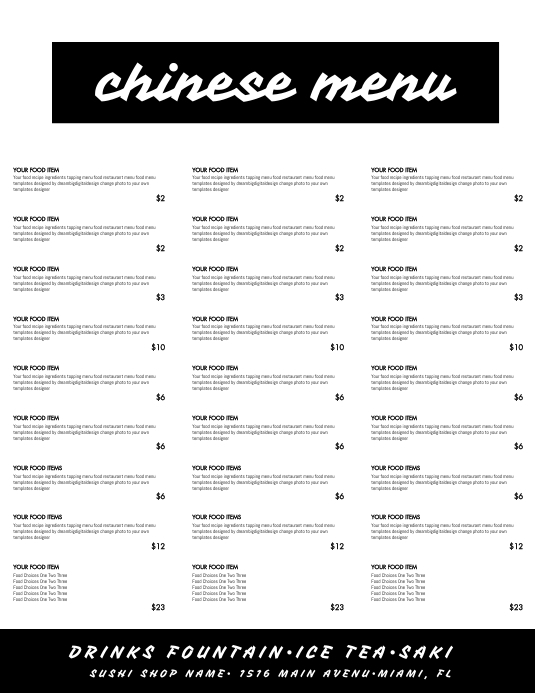 Menu Chinois Example De Modèles de Menu de Restaurant Chinois | PosterMyWall