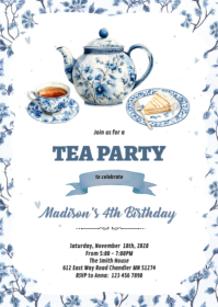 Chinoiserie tea party Invitation A6 template