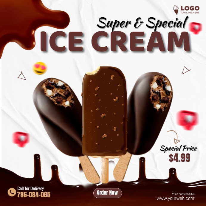 Chocolate Ice Cream Square Ads Publicação no Instagram template