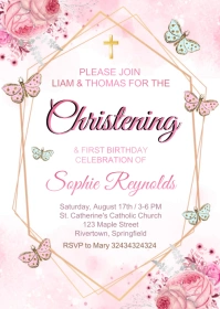 Christening 1st Birthday Invitations A6 template