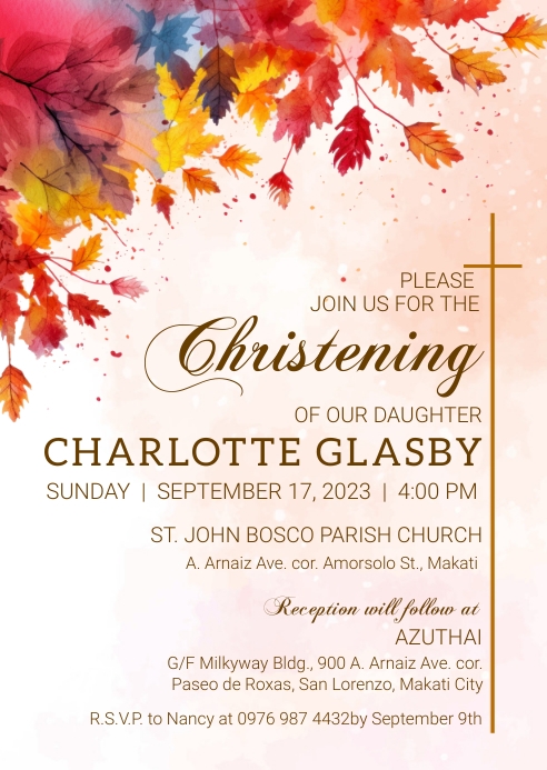Christening Invitation | Fall theme Template | PosterMyWall