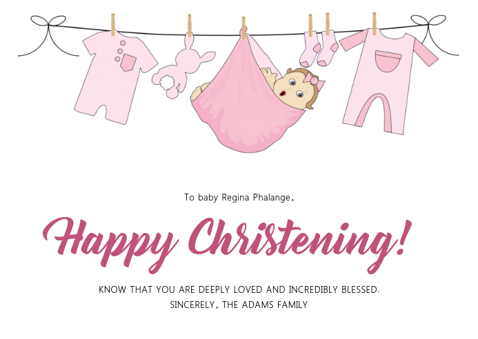 Christening Thank You Card for baby Girl ไปรษณียบัตร template