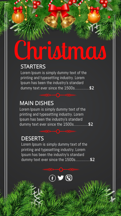Christmas, Christmas menu Digital Display (9:16) template
