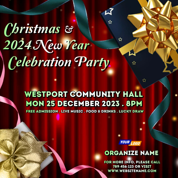 Christmas & New Year Party invitation card Template | PosterMyWall