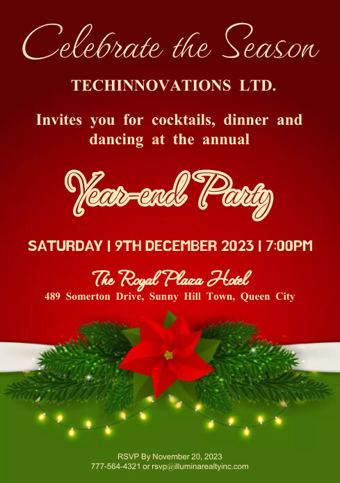 Christmas | Company YEAR END Party Invite Template | PosterMyWall