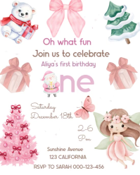 Christmas 1st Birthday Invitation , Oh What Fun First Winter Holiday Party Invitation Instagram Portrait template