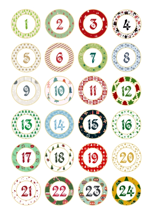 Christmas Advent Calendar Tags Labels Sticker A4 template