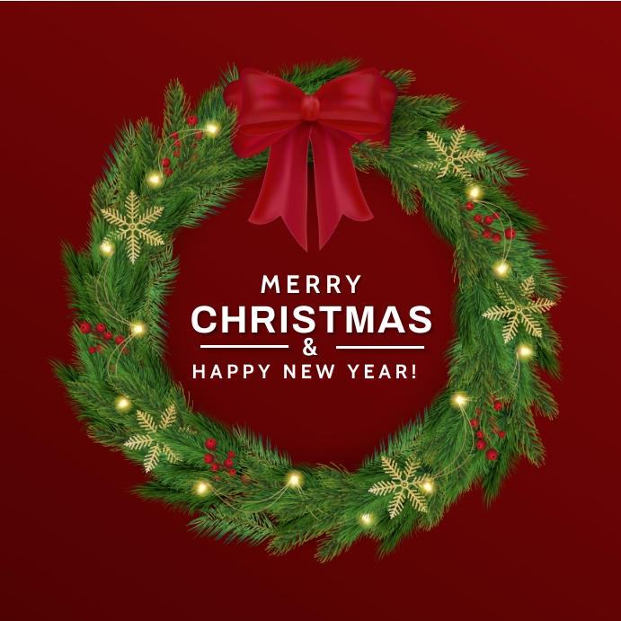 Christmas and new year design with wreath Instagram Post template
