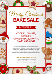 christmas bake sale flyer with caupcakes, gingerbread cookies and donuts A4 template