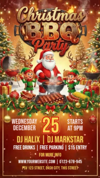 Christmas BBQ Party Flyer Template with Santa & Elves Instagram Story