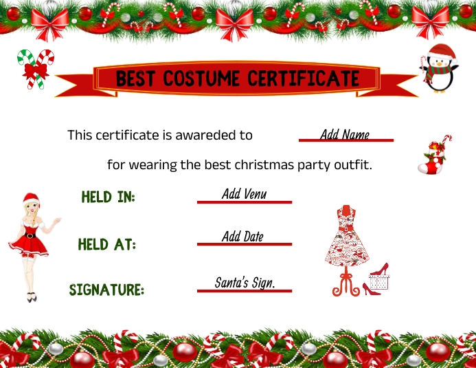 christmas best costume certificate template PosterMyWall