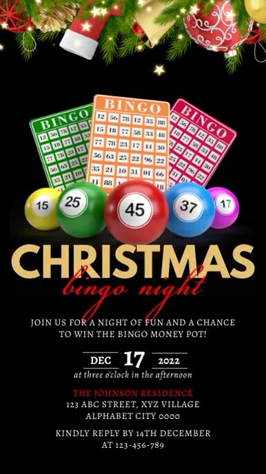 Plantilla de De Invitación de Noche de Bingo de Navidad | PosterMyWall
