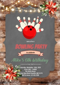 Christmas bowling party invitation A6 template