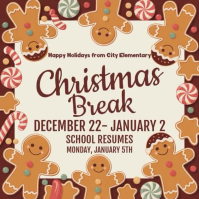 Christmas Break Flyer, School Flyer, Christmas  Flyer. gingerbread Instagram-opslag template