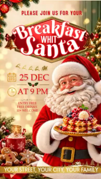 棕色 Santa Breakfast Party Digitale display Template