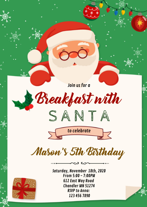 Breakfast With Santa Invitation Wording Christmas breakfast with santa invitation Template | PosterMyWall