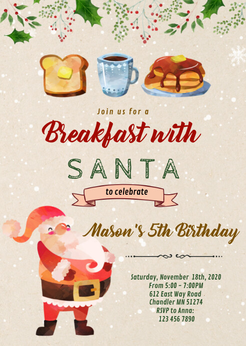 Plantilla de Desayuno de Navidad con Invitación de Santa | PosterMyWall