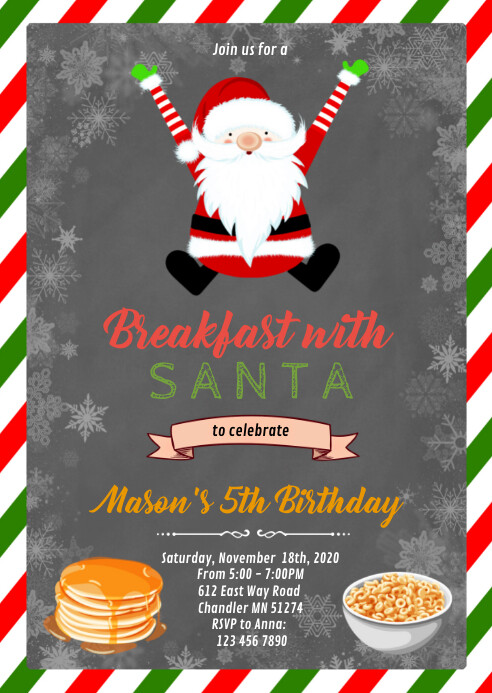 Breakfast With Santa Invitation Wording Christmas breakfast with santa invitation Template | PosterMyWall