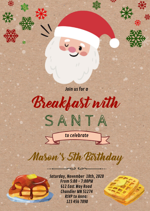 Breakfast With Santa Invitation Wording Christmas breakfast with santa invitation Template | PosterMyWall