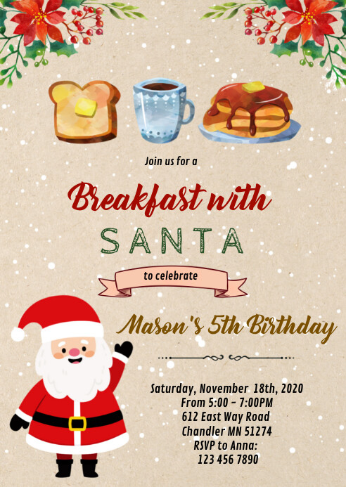 Breakfast With Santa Invitation Wording Christmas breakfast with santa invitation Template | PosterMyWall
