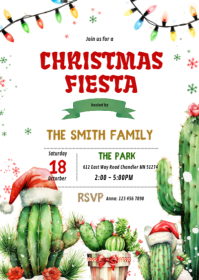Christmas Cactus Fiesta invitation A6 template