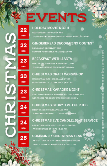 Christmas calendar, Christmas events,calendar Tabloid template