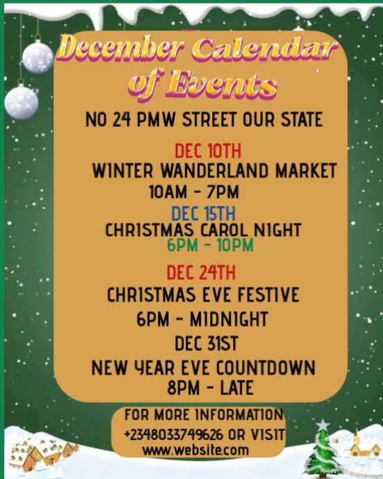 December Events Calendar Template | PosterMyWall