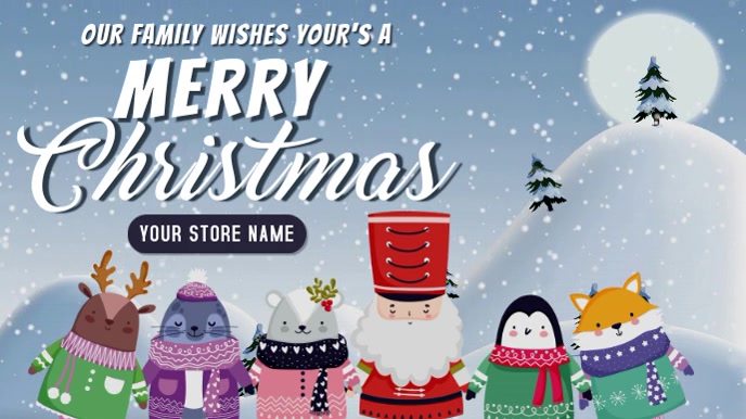 christmas cartoon greeting card งานแสดงผลงานแบบดิจิทัล (16:9) template