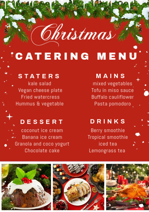 Christmas catering menu list A4 template