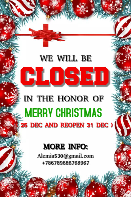 christmas closed Poster template
