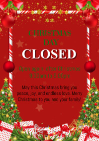 Red Christmas Closure Notice A4 Template